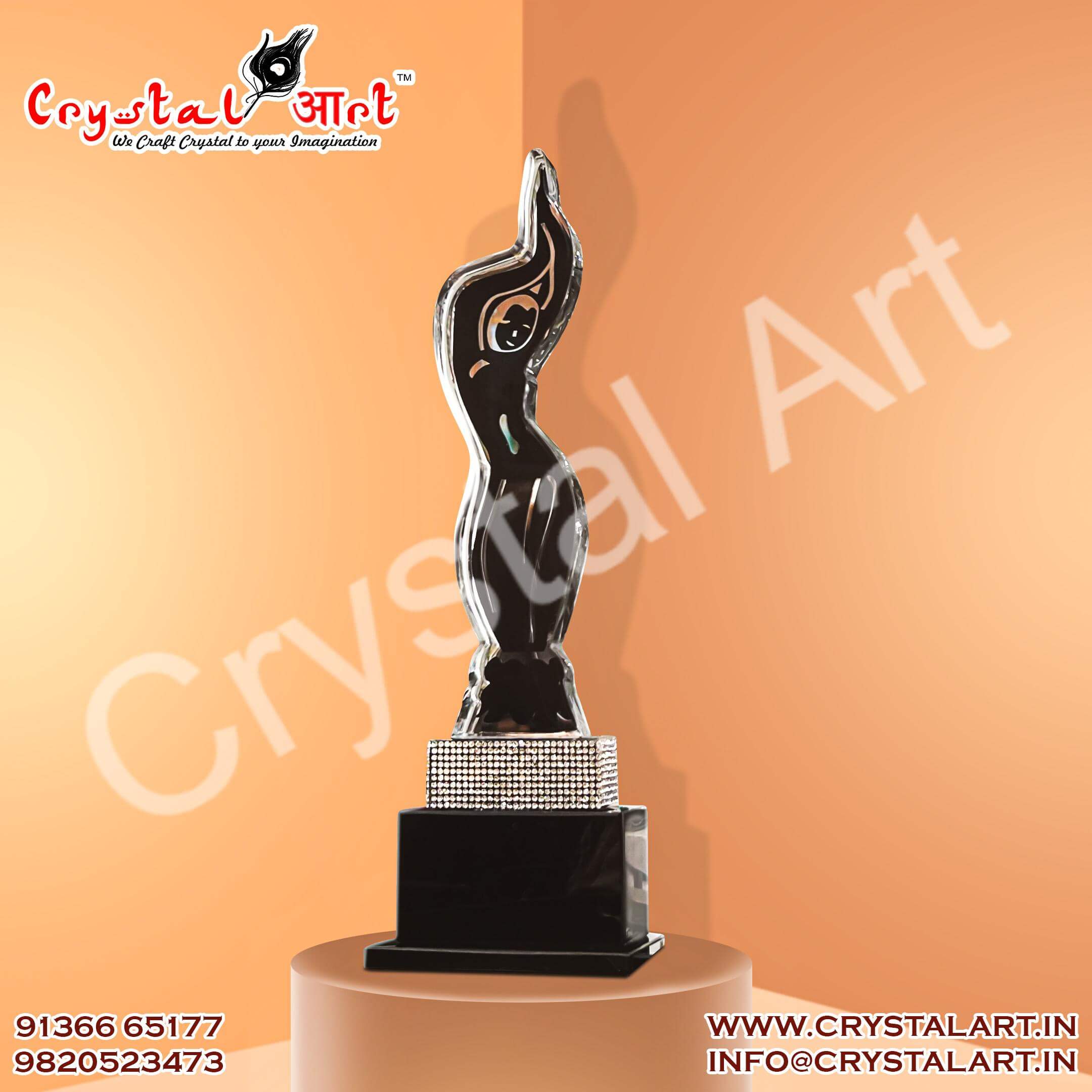 Iconic Crystal Black Lady Award Trophy - Silver Finish
