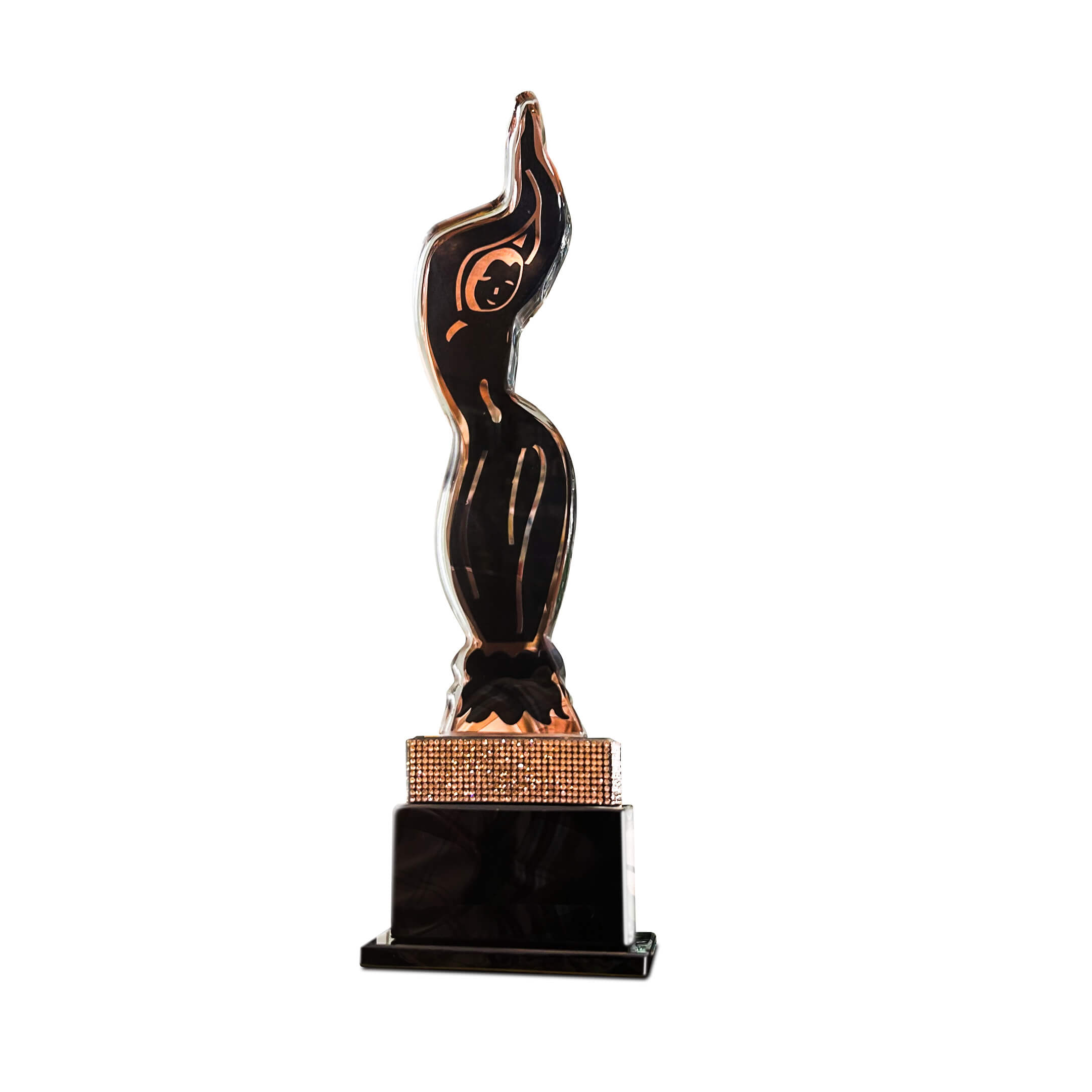Iconic Crystal Black Lady Award Trophy - Rosegold