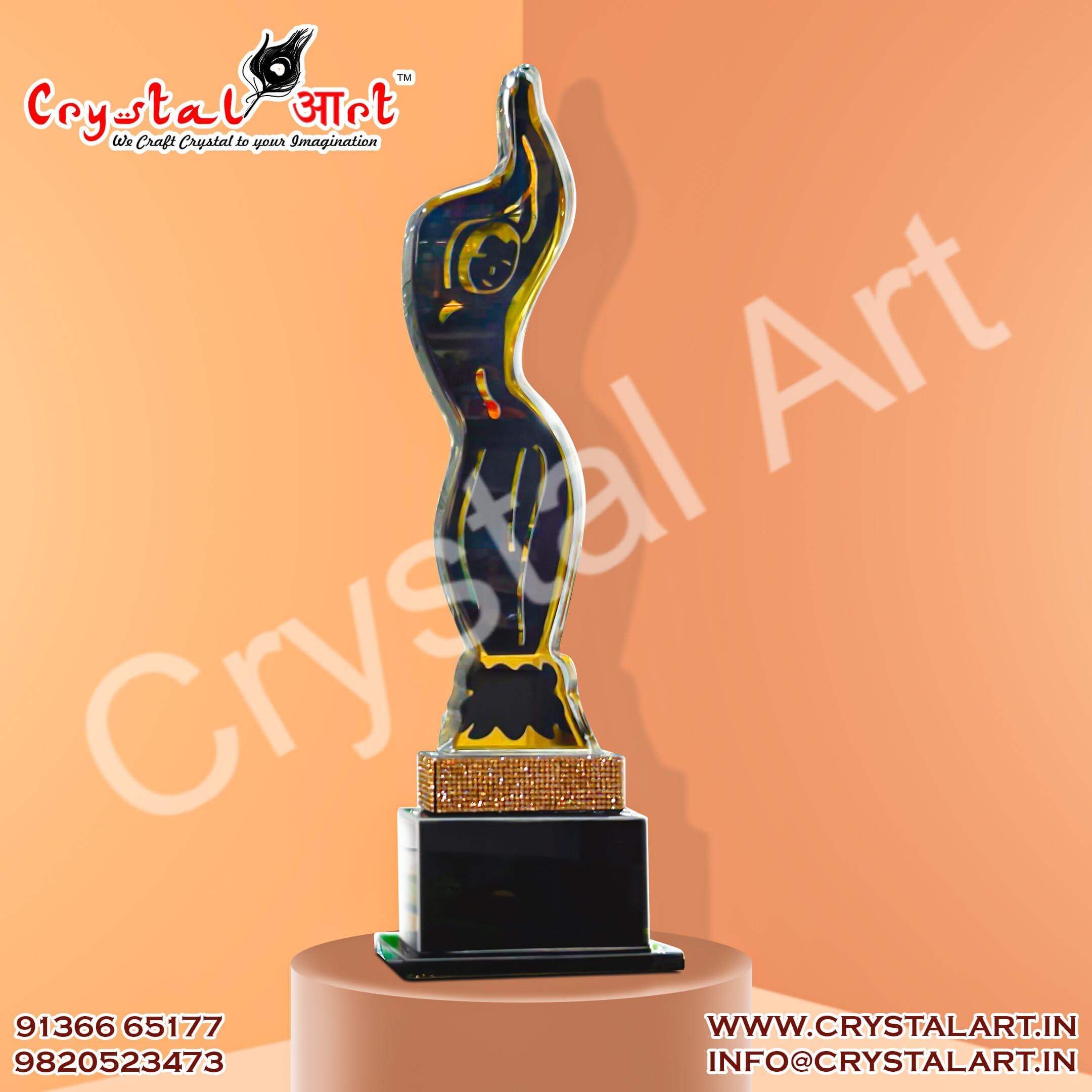 Iconic Crystal Black Lady Award Trophy - Gold Finish